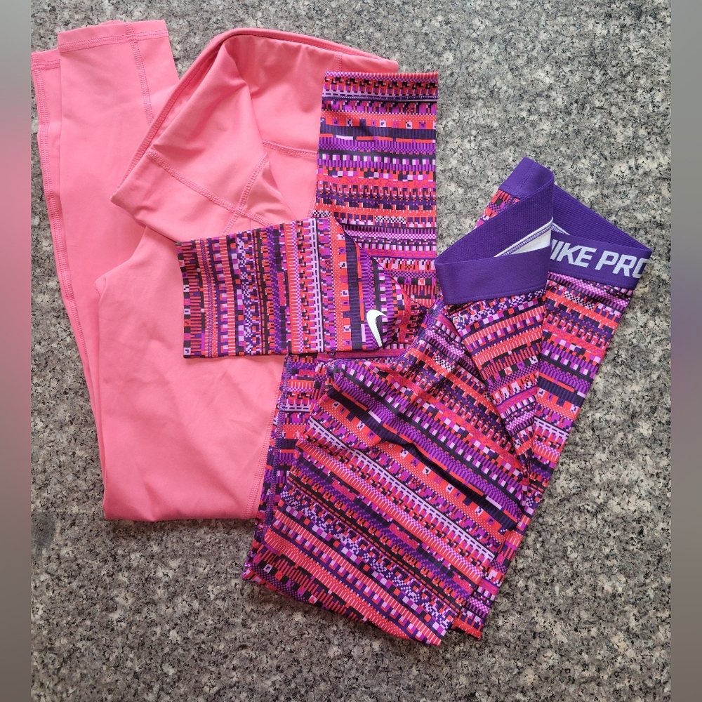 Nike Pro Dri-Fit M Medium Avia LOT Pink Purple Leggings with Geometric Pattern